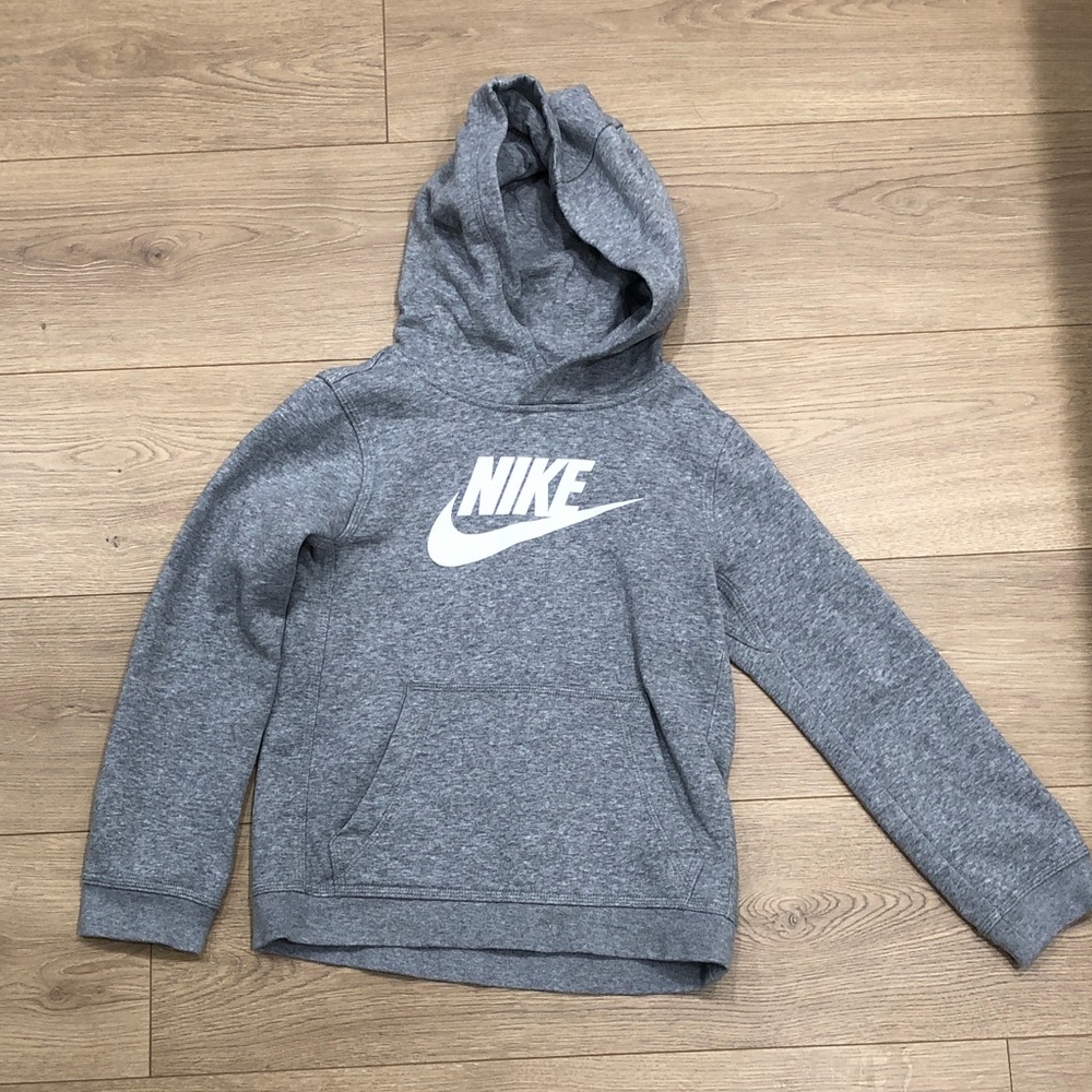 Nike Kids Gray Hoodie with White Swoosh Logo